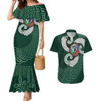 Six Celtic Countries Heritage Couples Matching Mermaid Dress and Hawaiian Shirt Green Celtic Knot Triskelion - Wonder Print Shop