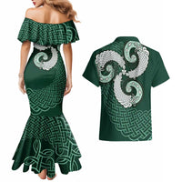 Six Celtic Countries Heritage Couples Matching Mermaid Dress and Hawaiian Shirt Green Celtic Knot Triskelion - Wonder Print Shop