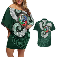 Six Celtic Countries Heritage Couples Matching Off Shoulder Short Dress and Hawaiian Shirt Green Celtic Knot Triskelion - Wonder Print Shop