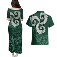 Six Celtic Countries Heritage Couples Matching Puletasi and Hawaiian Shirt Green Celtic Knot Triskelion - Wonder Print Shop