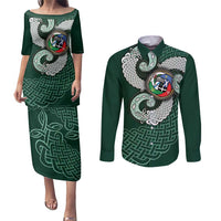 Six Celtic Countries Heritage Couples Matching Puletasi and Long Sleeve Button Shirt Green Celtic Knot Triskelion - Wonder Print Shop