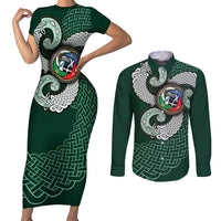 Six Celtic Countries Heritage Couples Matching Short Sleeve Bodycon Dress and Long Sleeve Button Shirt Green Celtic Knot Triskelion - Wonder Print Shop