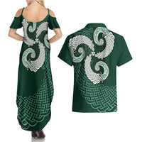 Six Celtic Countries Heritage Couples Matching Summer Maxi Dress and Hawaiian Shirt Green Celtic Knot Triskelion - Wonder Print Shop