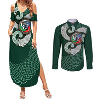 Six Celtic Countries Heritage Couples Matching Summer Maxi Dress and Long Sleeve Button Shirt Green Celtic Knot Triskelion - Wonder Print Shop