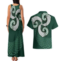 Six Celtic Countries Heritage Couples Matching Tank Maxi Dress and Hawaiian Shirt Green Celtic Knot Triskelion - Wonder Print Shop