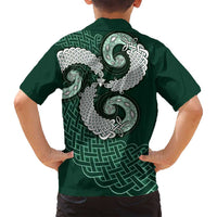 Six Celtic Countries Heritage Family Matching Off Shoulder Short Dress and Hawaiian Shirt Green Celtic Knot Triskelion - Wonder Print Shop
