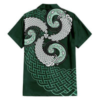 Six Celtic Countries Heritage Family Matching Off Shoulder Short Dress and Hawaiian Shirt Green Celtic Knot Triskelion - Wonder Print Shop