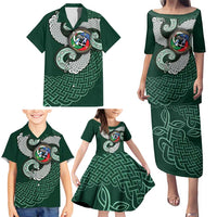 Six Celtic Countries Heritage Family Matching Puletasi and Hawaiian Shirt Green Celtic Knot Triskelion - Wonder Print Shop