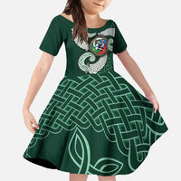 Six Celtic Countries Heritage Family Matching Summer Maxi Dress and Hawaiian Shirt Green Celtic Knot Triskelion - Wonder Print Shop