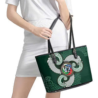Six Celtic Countries Heritage Leather Tote Bag Green Celtic Knot Triskelion - Wonder Print Shop