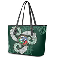 Six Celtic Countries Heritage Leather Tote Bag Green Celtic Knot Triskelion - Wonder Print Shop