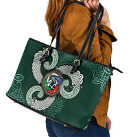 Six Celtic Countries Heritage Leather Tote Bag Green Celtic Knot Triskelion - Wonder Print Shop