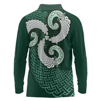 Six Celtic Countries Heritage Long Sleeve Polo Shirt Green Celtic Knot Triskelion - Wonder Print Shop