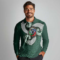 Six Celtic Countries Heritage Long Sleeve Polo Shirt Green Celtic Knot Triskelion - Wonder Print Shop