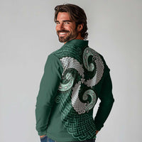 Six Celtic Countries Heritage Long Sleeve Polo Shirt Green Celtic Knot Triskelion - Wonder Print Shop