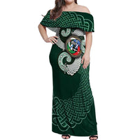 Six Celtic Countries Heritage Off Shoulder Maxi Dress Green Celtic Knot Triskelion - Wonder Print Shop
