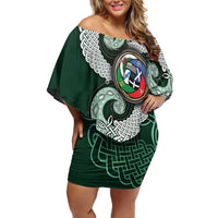 Six Celtic Countries Heritage Off Shoulder Short Dress Green Celtic Knot Triskelion - Wonder Print Shop