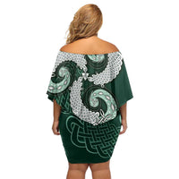 Six Celtic Countries Heritage Off Shoulder Short Dress Green Celtic Knot Triskelion - Wonder Print Shop