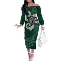 Six Celtic Countries Heritage Off The Shoulder Long Sleeve Dress Green Celtic Knot Triskelion - Wonder Print Shop