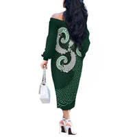 Six Celtic Countries Heritage Off The Shoulder Long Sleeve Dress Green Celtic Knot Triskelion - Wonder Print Shop