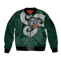 Six Celtic Countries Heritage Sleeve Zip Bomber Jacket Green Celtic Knot Triskelion - Wonder Print Shop