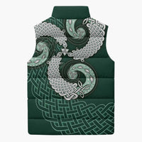 Six Celtic Countries Heritage Sleeveless Puffer Jacket Green Celtic Knot Triskelion - Wonder Print Shop