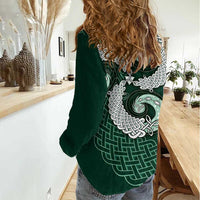 Six Celtic Countries Heritage Women Casual Shirt Green Celtic Knot Triskelion - Wonder Print Shop