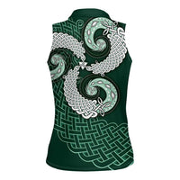 Six Celtic Countries Heritage Women Sleeveless Polo Shirt Green Celtic Knot Triskelion - Wonder Print Shop