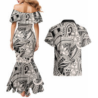 Polynesia Couples Matching Mermaid Dress and Hawaiian Shirt Tribal Polynesian Spirit With Beige Pacific Flowers LT9 - Wonder Print Shop