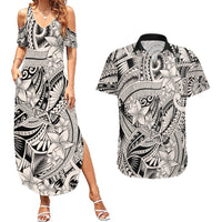 Polynesia Couples Matching Summer Maxi Dress and Hawaiian Shirt Tribal Polynesian Spirit With Beige Pacific Flowers LT9 - Wonder Print Shop