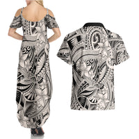 Polynesia Couples Matching Summer Maxi Dress and Hawaiian Shirt Tribal Polynesian Spirit With Beige Pacific Flowers LT9 - Wonder Print Shop