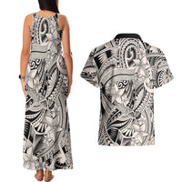 Polynesia Couples Matching Tank Maxi Dress and Hawaiian Shirt Tribal Polynesian Spirit With Beige Pacific Flowers LT9 - Wonder Print Shop