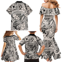 Polynesia Family Matching Mermaid Dress and Hawaiian Shirt Tribal Polynesian Spirit With Beige Pacific Flowers LT9 - Wonder Print Shop