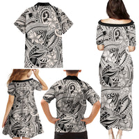Polynesia Family Matching Puletasi Dress and Hawaiian Shirt Tribal Polynesian Spirit With Beige Pacific Flowers - Wonder Print Shop