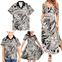 Polynesia Family Matching Summer Maxi Dress and Hawaiian Shirt Tribal Polynesian Spirit With Beige Pacific Flowers - Wonder Print Shop
