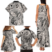 Polynesia Family Matching Tank Maxi Dress and Hawaiian Shirt Tribal Polynesian Spirit With Beige Pacific Flowers - Wonder Print Shop