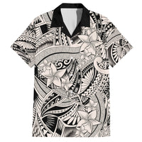 Men's Hawaiian shirt with black and white tribal print and large flower motifs