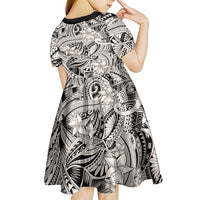 Polynesia Kid Short Sleeve Dress Tribal Polynesian Spirit With Beige Pacific Flowers - Wonder Print Shop