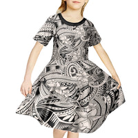 Polynesia Kid Short Sleeve Dress Tribal Polynesian Spirit With Beige Pacific Flowers - Wonder Print Shop