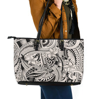 Polynesia Leather Tote Bag Tribal Polynesian Spirit With Beige Pacific Flowers - Wonder Print Shop