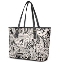Polynesia Leather Tote Bag Tribal Polynesian Spirit With Beige Pacific Flowers - Wonder Print Shop