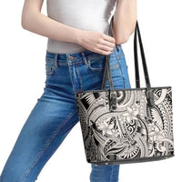 Polynesia Leather Tote Bag Tribal Polynesian Spirit With Beige Pacific Flowers - Wonder Print Shop