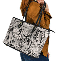 Polynesia Leather Tote Bag Tribal Polynesian Spirit With Beige Pacific Flowers - Wonder Print Shop