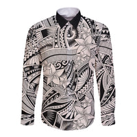 Polynesia Long Sleeve Button Shirt Tribal Polynesian Spirit With Beige Pacific Flowers - Wonder Print Shop