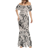 Polynesia Mermaid Dress Tribal Polynesian Spirit With Beige Pacific Flowers - Wonder Print Shop