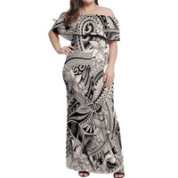 Polynesia Off Shoulder Maxi Dress Tribal Polynesian Spirit With Beige Pacific Flowers - Wonder Print Shop