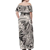 Polynesia Off Shoulder Maxi Dress Tribal Polynesian Spirit With Beige Pacific Flowers - Wonder Print Shop