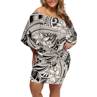 Polynesia Off Shoulder Short Dress Tribal Polynesian Spirit With Beige Pacific Flowers - Wonder Print Shop