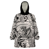 Polynesia Wearable Blanket Hoodie Tribal Polynesian Spirit With Beige Pacific Flowers - Wonder Print Shop