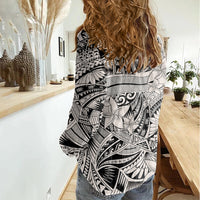 Polynesia Women Casual Shirt Tribal Polynesian Spirit With Beige Pacific Flowers - Wonder Print Shop